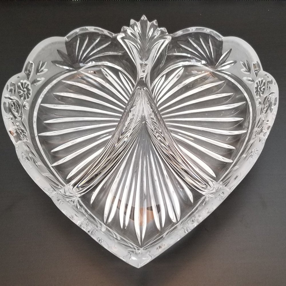 Bleikristall Crystal Divided Heart-Shaped Frosted & Clear Dish - Picture 1 of 6